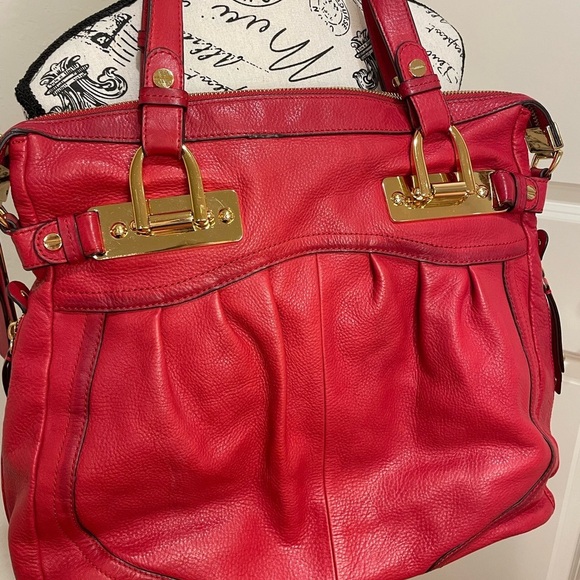 B Makowsky Red Leather Handbag - Picture 8 of 16